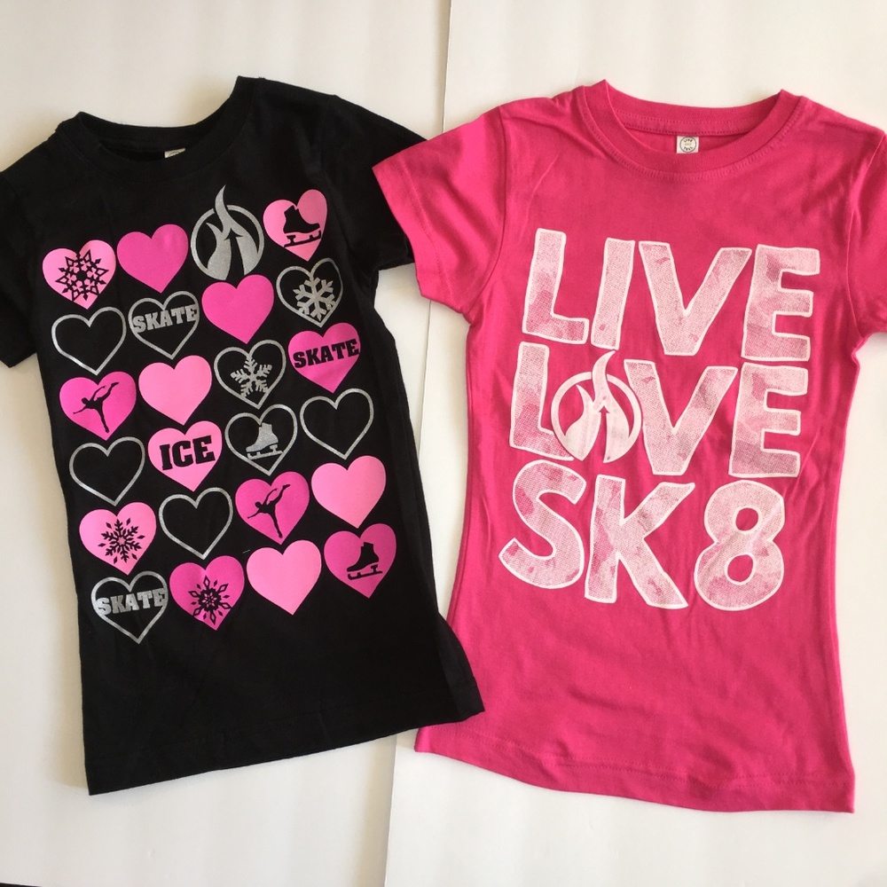 2 New Skating Tee T-Shirts Girl Small Ice Roller